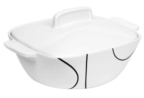 Corelle Coordinates 3-1/2-Quart Square Round Casserole with Ceramic Cover, Simple Lines