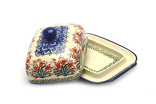 Polish Pottery Butter Dish - Crimson Bells