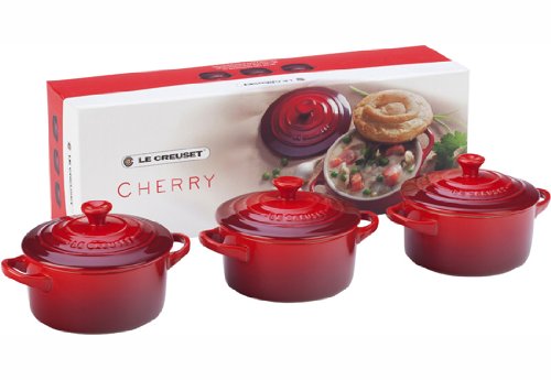 Le Creuset Stoneware Petite Round Casserole Gift Set, Cerise (Cherry Red)