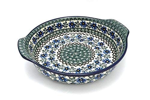 Polish Pottery Baker - Round with Grips - Large - Blue Chicory