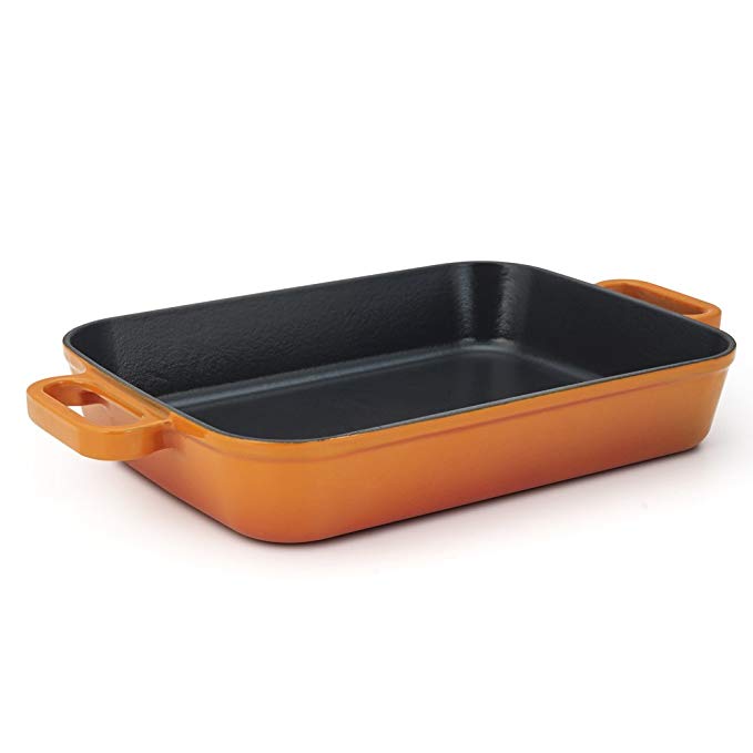 Essenso Chambery Cast Iron Baking/Lasagna Pan with Four-Layer Enamel Interior and Exterior, Orange, 11.8 inch by Essenso Soho