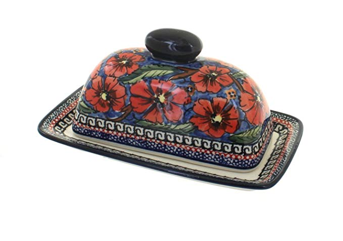 Polish Pottery Jungle Flower Butter Dish