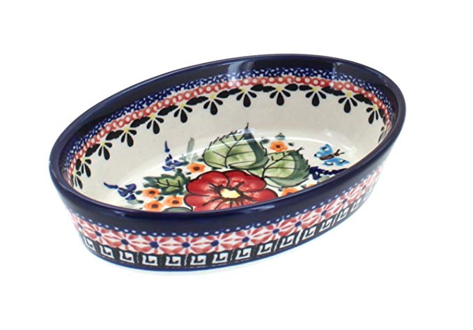 Polish Pottery Floral Butterfly Extra Small Oval Baker