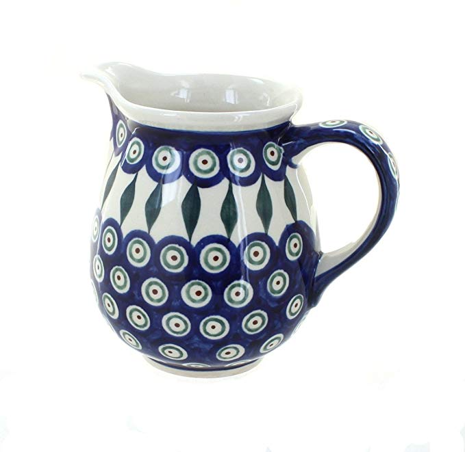 Polish Pottery Peacock Small Pitcher