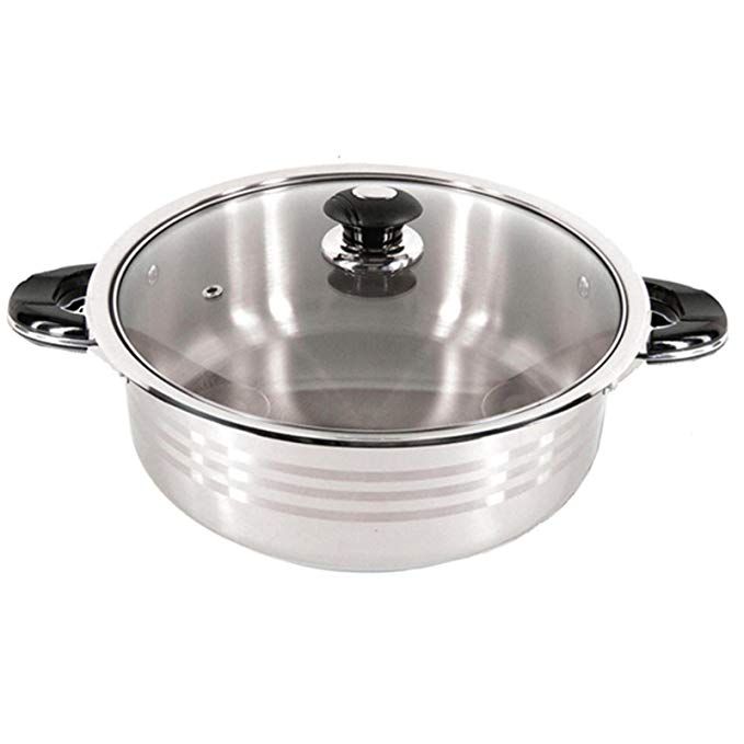 Super X 10-Quart Heavy-Gauge Stainless Steel Shallow Pot with Glass Lid