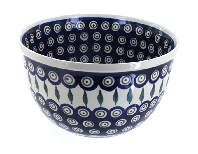 Polish Pottery Peacock Medium Mixing Bowl