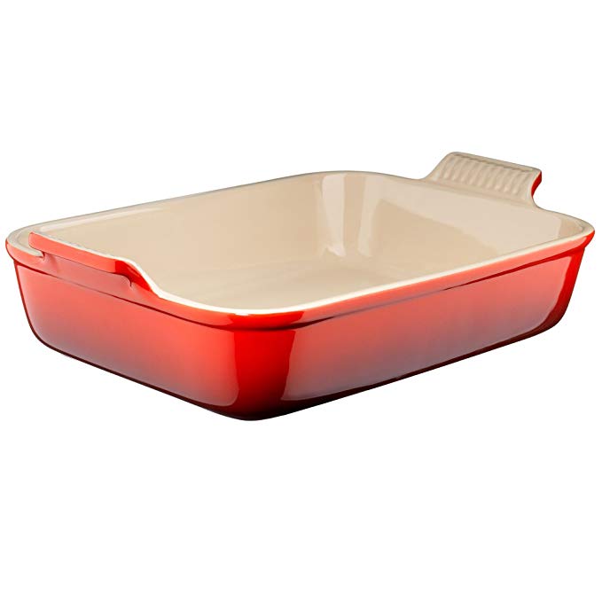 Le Creuset Heritage Stoneware 12-by-9-Inch Rectangular Dish, Cerise (Cherry Red)