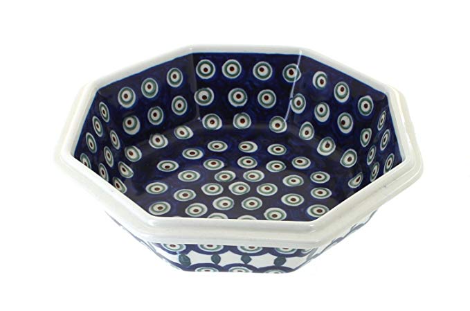 Polish Pottery Peacock Large Octagonal Bowl