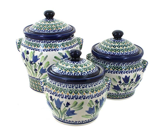 Zaklady Blue Rose Polish Pottery Blue Tulip Canister Set