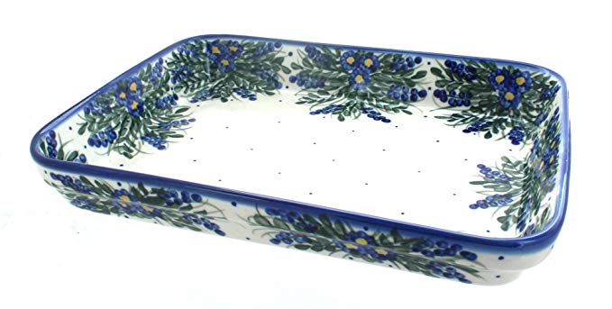 Blue Rose Polish Pottery Hyacinth Large Rectangular Baker