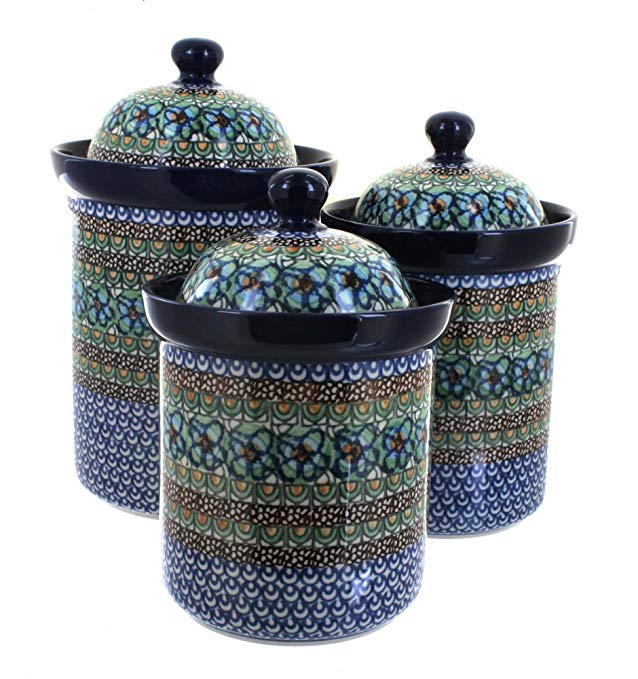 Polish Pottery Mardi Gras 3 Piece Canister Set