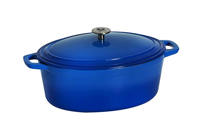 Guro Enameled Cast Iron Oval Dutch Oven Casserole, 7.4QT (Blue/Black Interior)