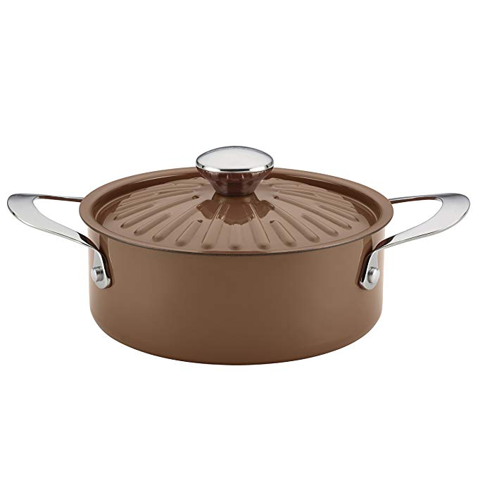 Rachael Ray Cucina Hard Porcelain Enamel Nonstick Covered Round Casserole, 2.5-Quart, Mushroom Brown