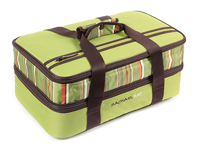 Rachael Ray Expandable Lasagna Lugger, Double Casserole Carrier for Potluck Parties, Picnics, Tailgates - Fits two 9