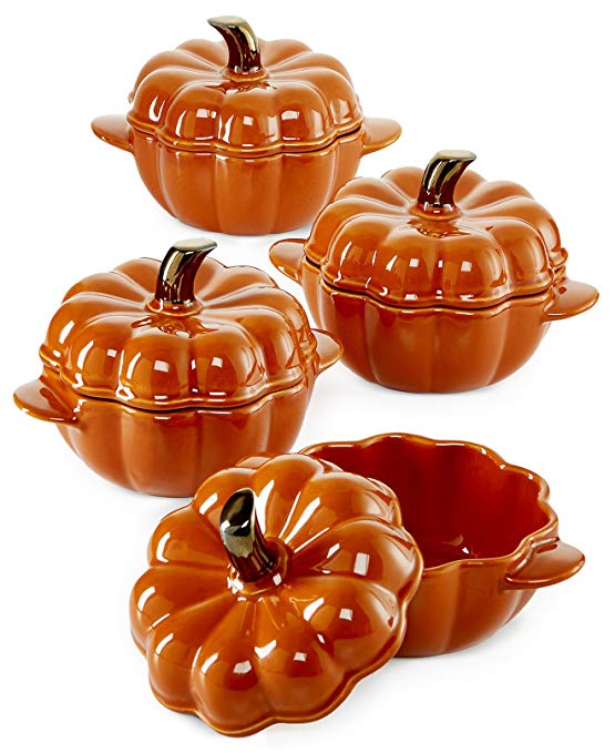 Martha Stewart Covered Pumpkin Covered Bowls set of 4 Ceramic Cocottes