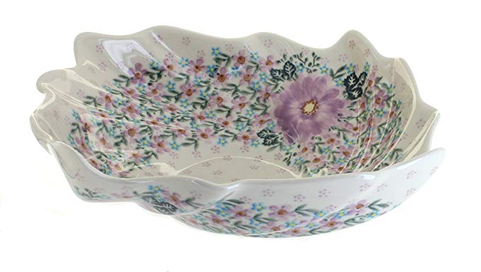 Blue Rose Polish Pottery Lilac Garden Large Leaf Bowl