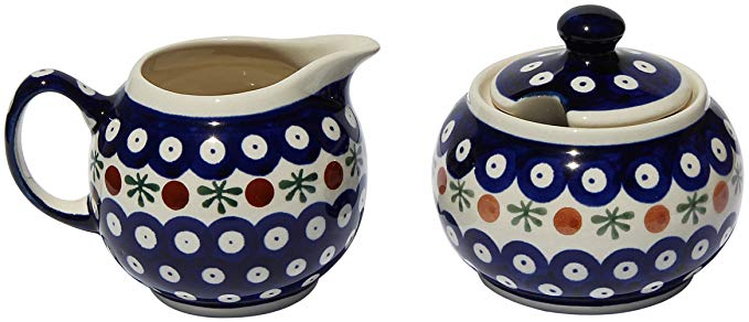 Polish Pottery Sugar Bowl and Creamer