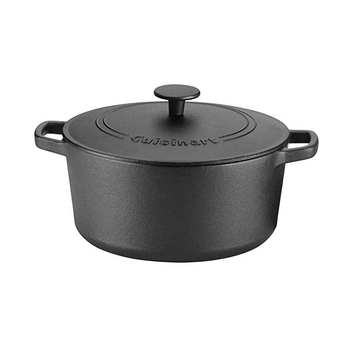 Cuisinart CIPS650-25 Chef's Classic Pre-Seasoned Cast Iron 5 Round Casserole with Cover 5, 5 Qt, Black