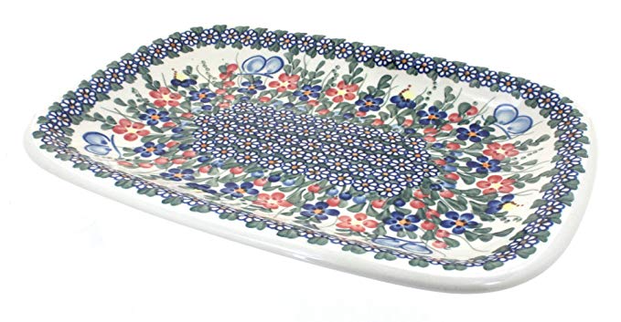 Polish Pottery Garden Butterfly Large Rectangular Serving Dish