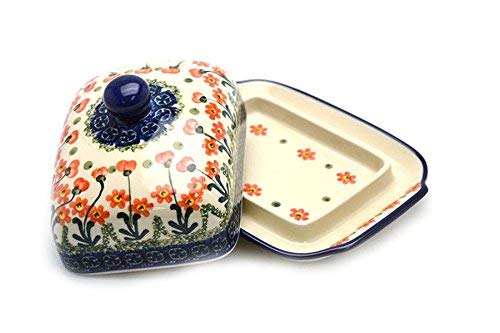 Polish Pottery Butter Dish - Peach Spring Daisy