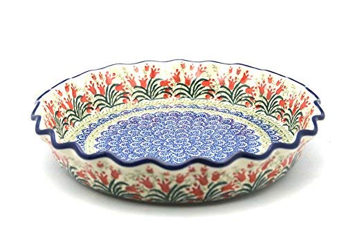 Polish Pottery Baker - Pie/Quiche - Fluted - Crimson Bells