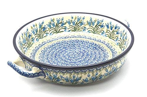 Polish Pottery Baker - Round with Handles - Large - Blue Bells