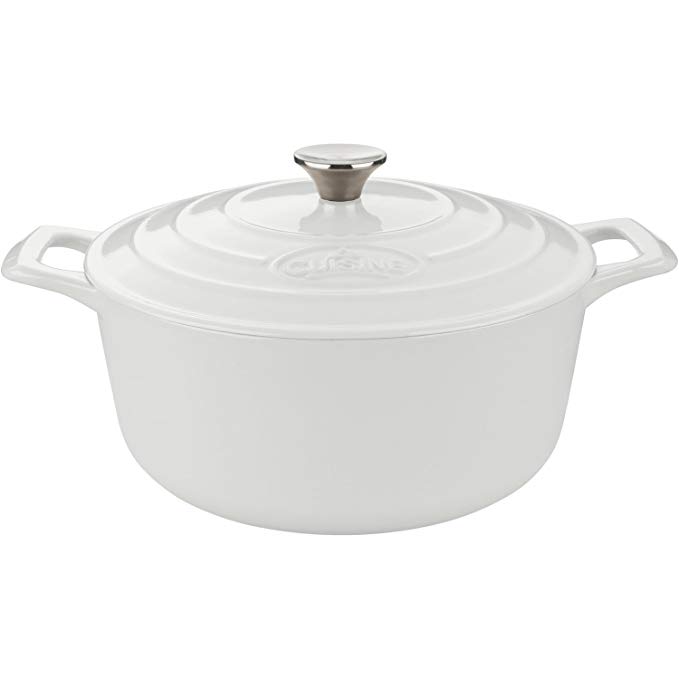 La Cuisine PRO 5 Qt Enameled Cast Iron Covered Round Dutch Oven, White