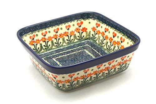 Polish Pottery Baker - Square - Peach Spring Daisy