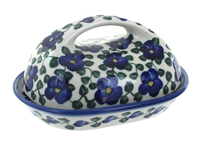 Polish Pottery Violets Butter Dish