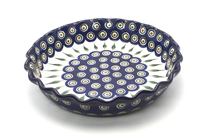 Polish Pottery Baker - Pie Dish - Fluted - Peacock