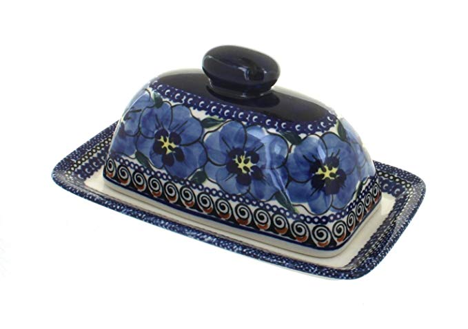 Polish Pottery Blue Art Butter Dish