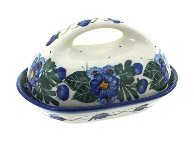 Blue Rose Polish Pottery Forget Me Not Butter Dish