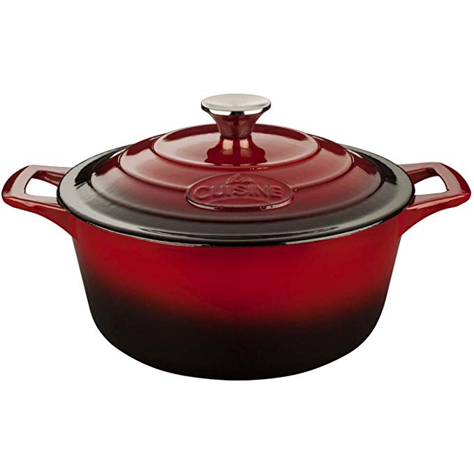 La Cuisine PRO 2.2 Qt Enameled Cast Iron Round Covered Dutch Oven, Red