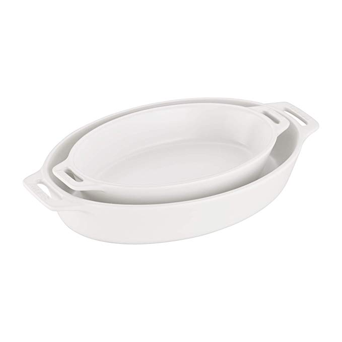 Staub 40508-069 Ceramics Oval Baking Dish Set, 2-Piece, Matte White