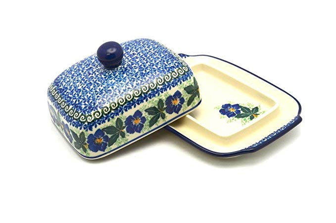 Polish Pottery Butter Dish - Blue Pansy