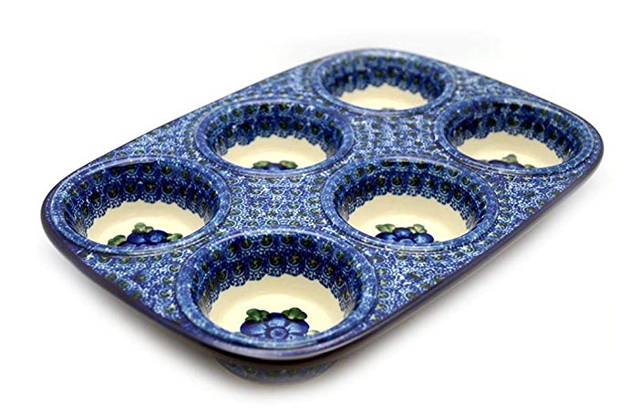 Polish Pottery Muffin Pan - Blue Poppy