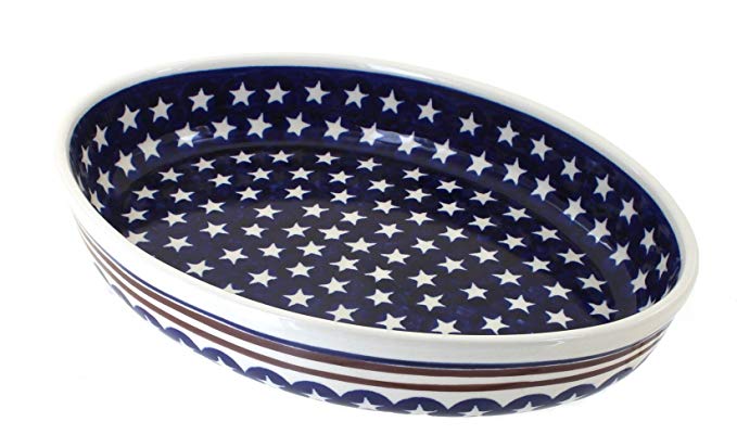 Polish Pottery Stars & Stripes Medium Oval Baker