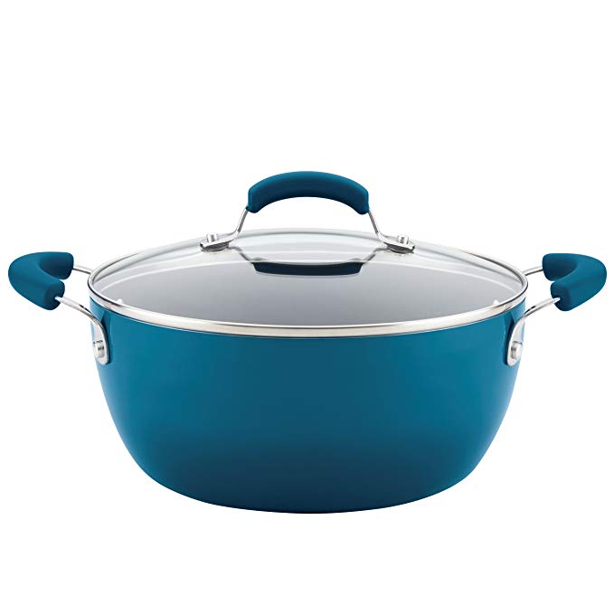 Rachael Ray Classic Brights Hard Enamel Nonstick 5.5-Quart Covered Casserole, Marine Blue Gradient