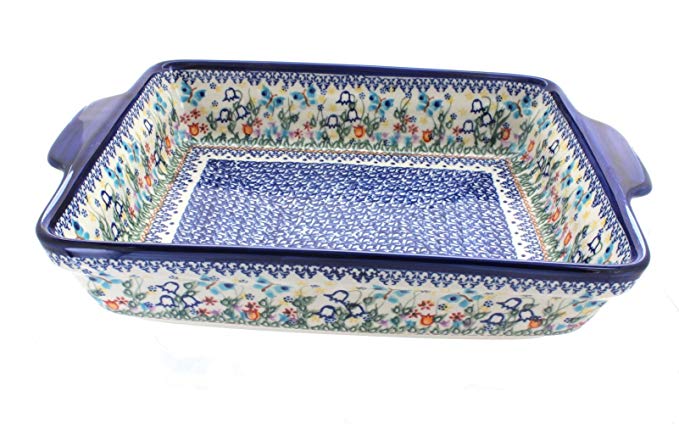 Polish Pottery Garden of Eden Baker with Handles