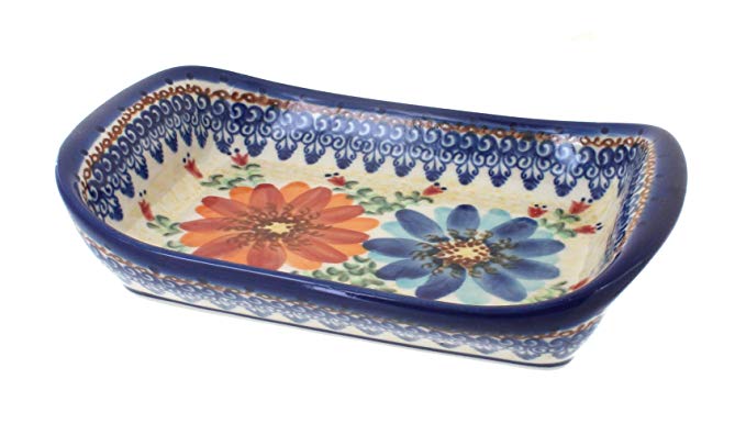 Polish Pottery Autumn Burst Small Rectangular Tray with Handles