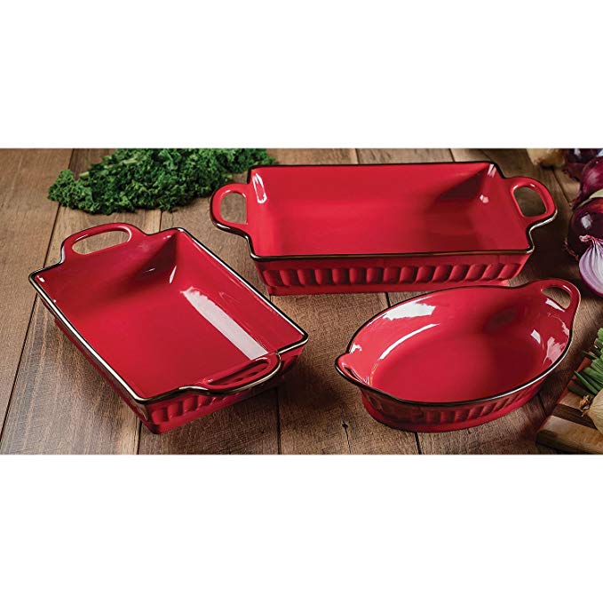 3-Piece Fluted Bakeware Set Red