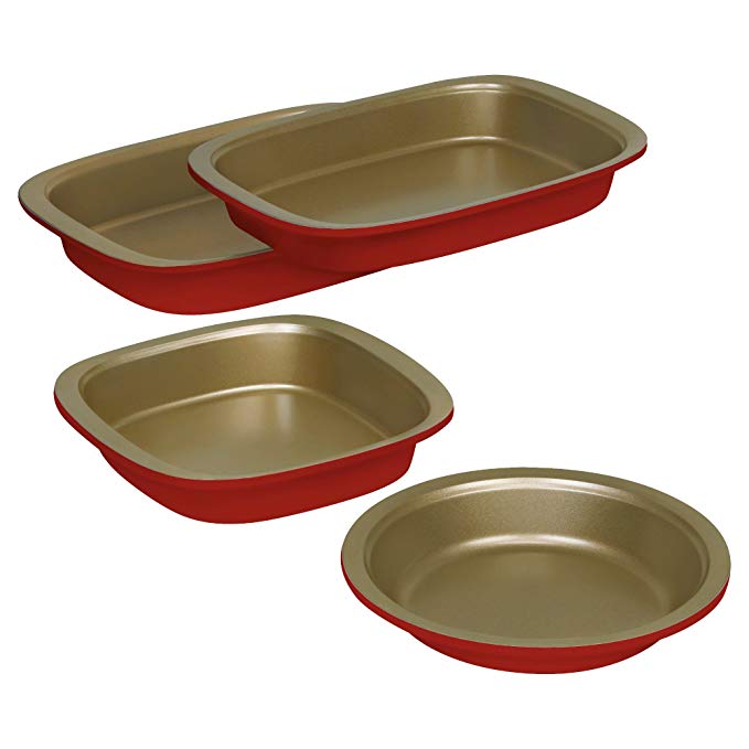 Baker's Secret Bake & Serve 4-pc Set, Red & Gold