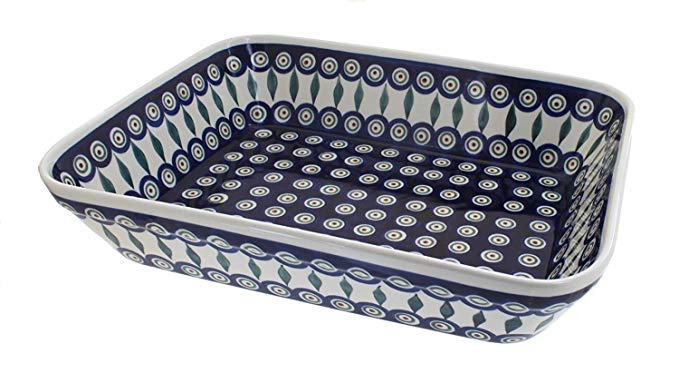 Polish Pottery Peacock Lasagna Dish