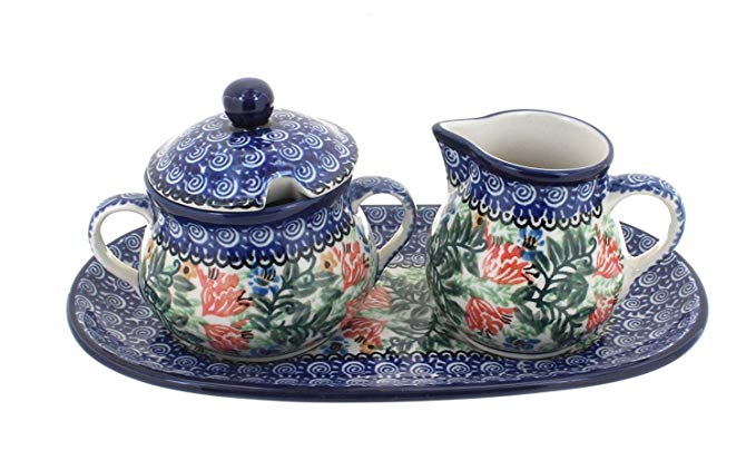 Polish Pottery Irena Small Cream & Sugar Set with Tray