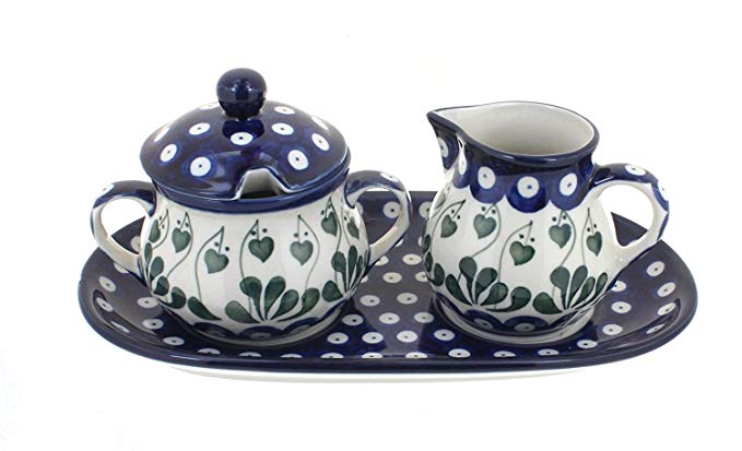 Polish Pottery Alyce Small Cream & Sugar Set with Tray