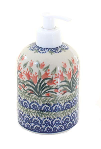 Blue Rose Polish Pottery Spring Tulip Soap Dispenser