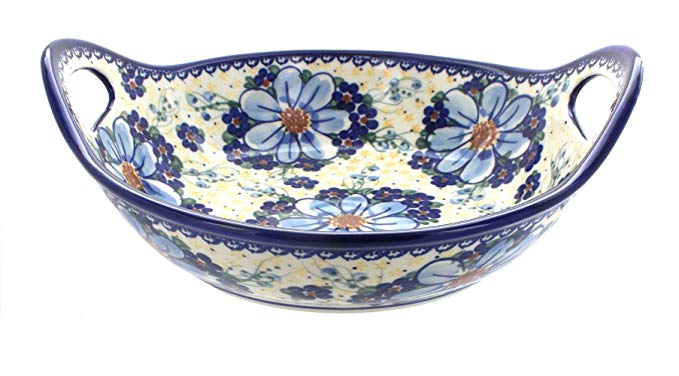 Blue Rose Polish Pottery Daisy Surprise Deep Bowl with Handles