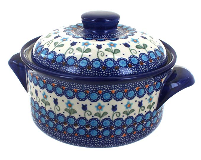 Blue Rose Polish Pottery Savannah Round Baker with Lid