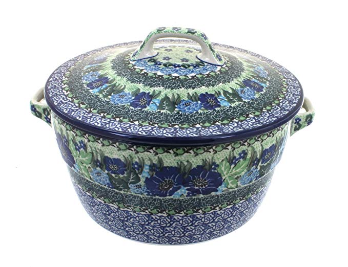 Blue Rose Polish Pottery Sapphire Fields Round Baker with Lid