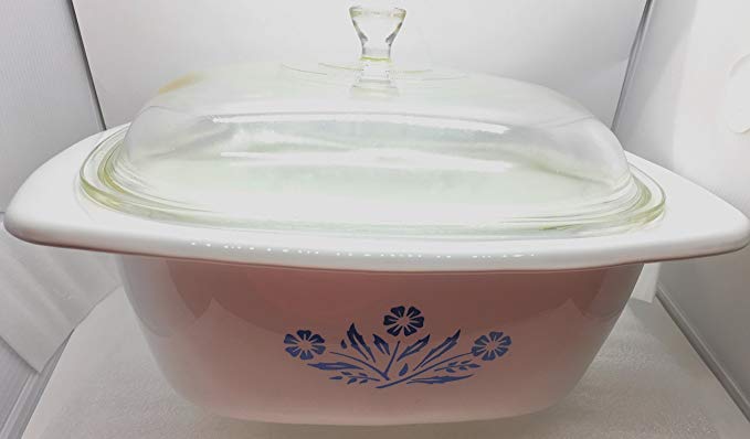 Vintage Large Corning Ware Cornflower Blue Glass 4 Quart Dutch Oven w/ Lid - P-34-B